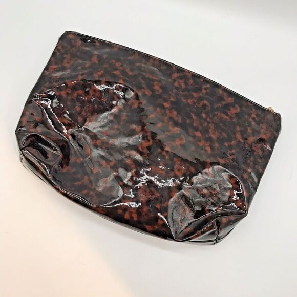 Vince Camuto Tortoise Shell Toiletry Bag Lg. Zip Top Cosmetic Case Make Up Pouch - Picture 4 of 8